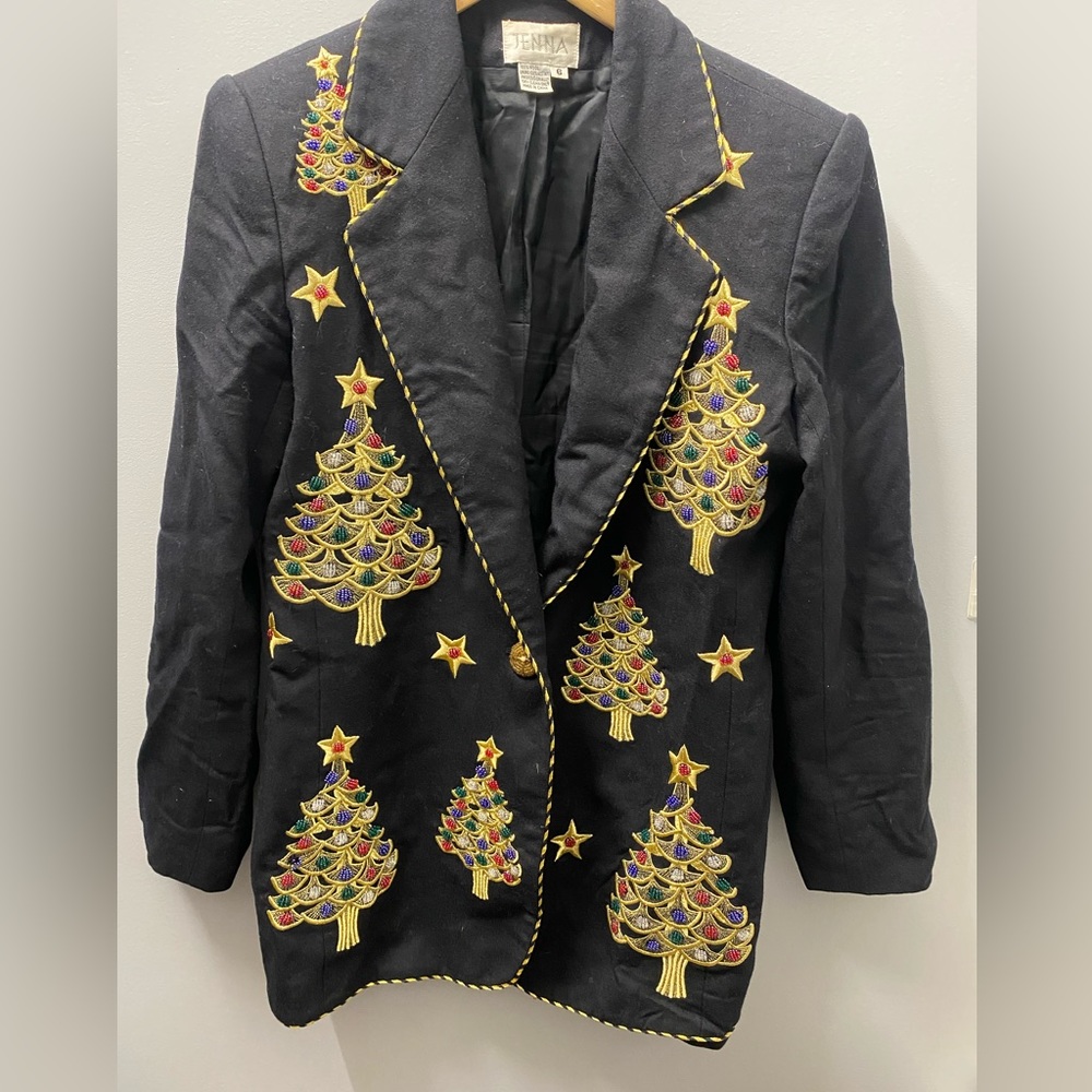 Vintage Hand Embroidered 100% Wool Jenna Christmas Blazer